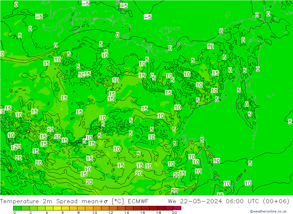 Temperature 2m Spread ECMWF St 22.05.2024 06 UTC