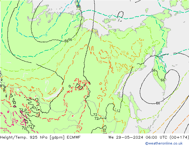 Height/Temp. 925 hPa ECMWF śro. 29.05.2024 06 UTC