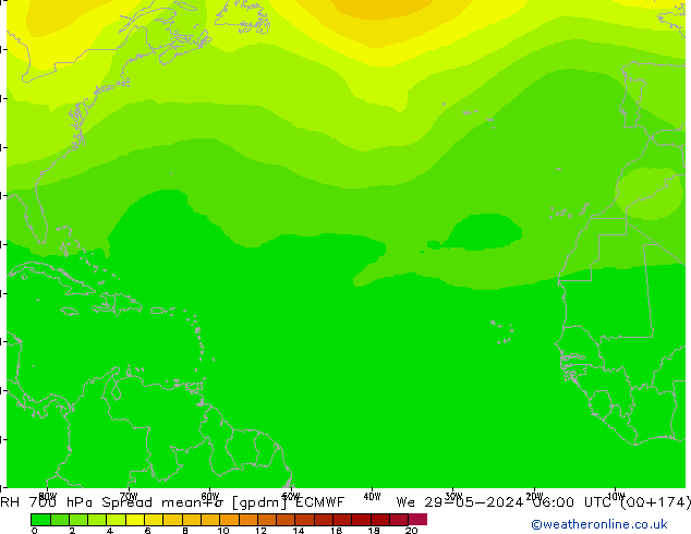 RH 700 hPa Spread ECMWF We 29.05.2024 06 UTC