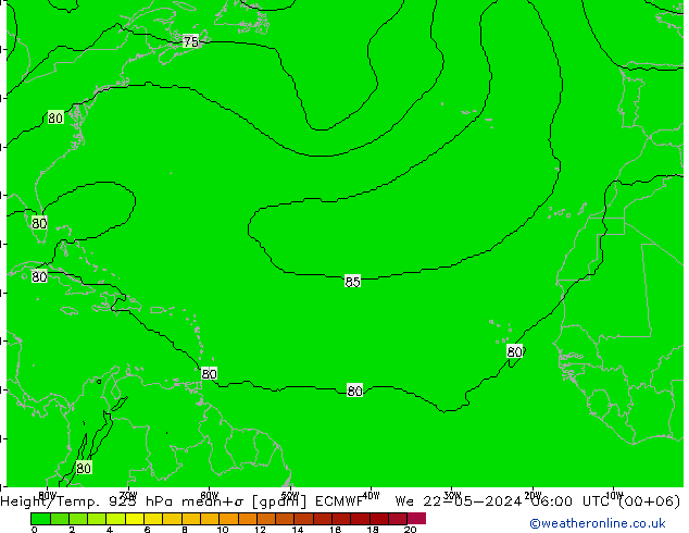 Height/Temp. 925 hPa ECMWF We 22.05.2024 06 UTC