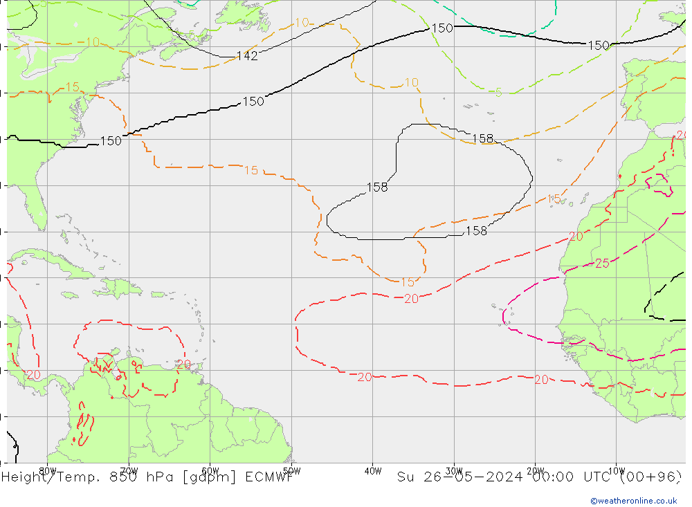 Height/Temp. 850 hPa ECMWF Su 26.05.2024 00 UTC