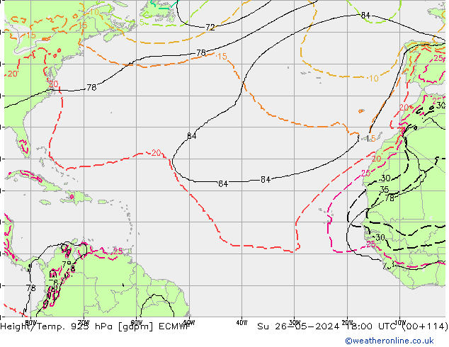 Height/Temp. 925 hPa ECMWF Ne 26.05.2024 18 UTC