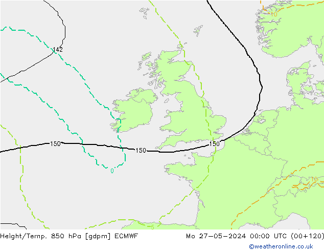 Height/Temp. 850 hPa ECMWF Mo 27.05.2024 00 UTC