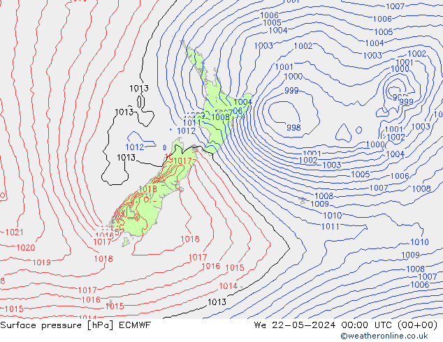 Surface pressure ECMWF We 22.05.2024 00 UTC