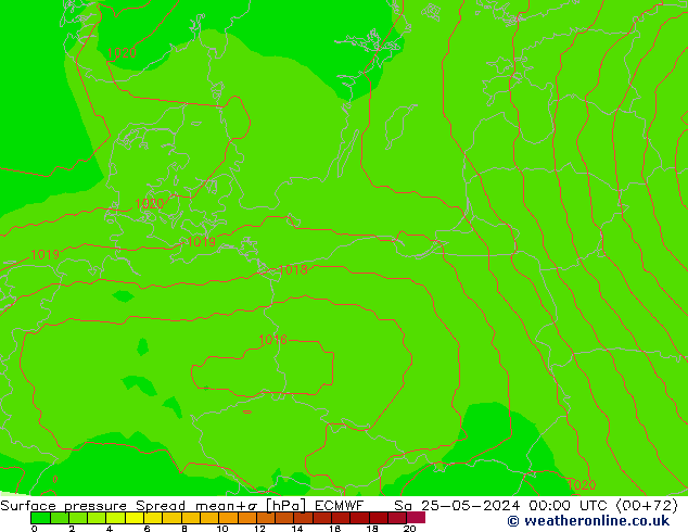Surface pressure Spread ECMWF Sa 25.05.2024 00 UTC