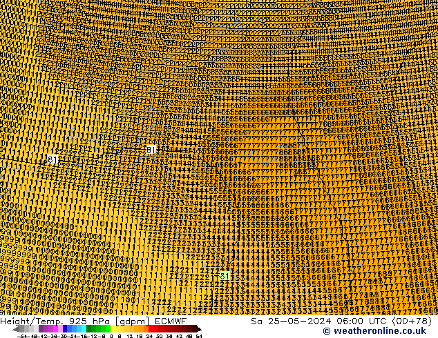 Height/Temp. 925 hPa ECMWF Sa 25.05.2024 06 UTC