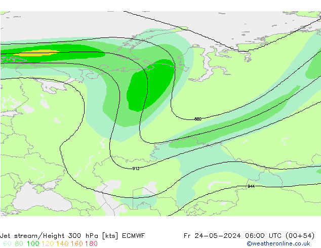 Jet stream/Height 300 hPa ECMWF Fr 24.05.2024 06 UTC