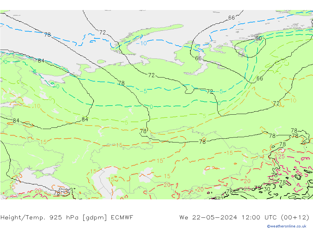 Height/Temp. 925 гПа ECMWF ср 22.05.2024 12 UTC