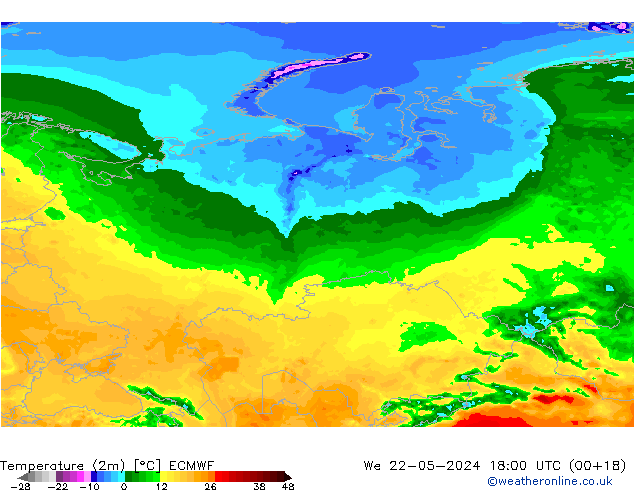 Temperature (2m) ECMWF St 22.05.2024 18 UTC