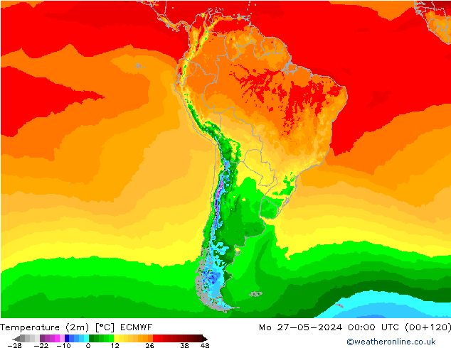 Temperature (2m) ECMWF Mo 27.05.2024 00 UTC