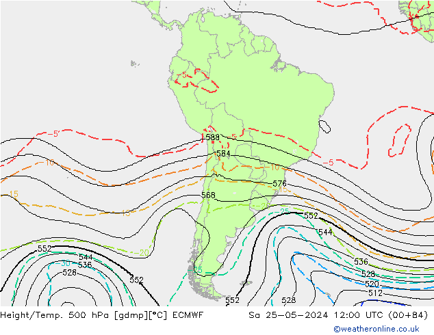 Height/Temp. 500 hPa ECMWF Sa 25.05.2024 12 UTC