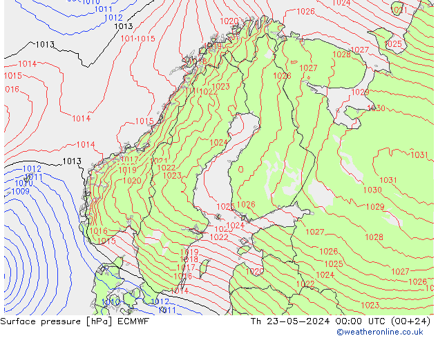 Atmosférický tlak ECMWF Čt 23.05.2024 00 UTC