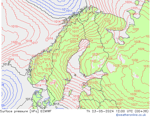 Pressione al suolo ECMWF gio 23.05.2024 12 UTC