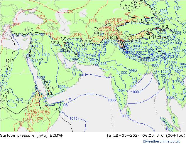 Atmosférický tlak ECMWF Út 28.05.2024 06 UTC