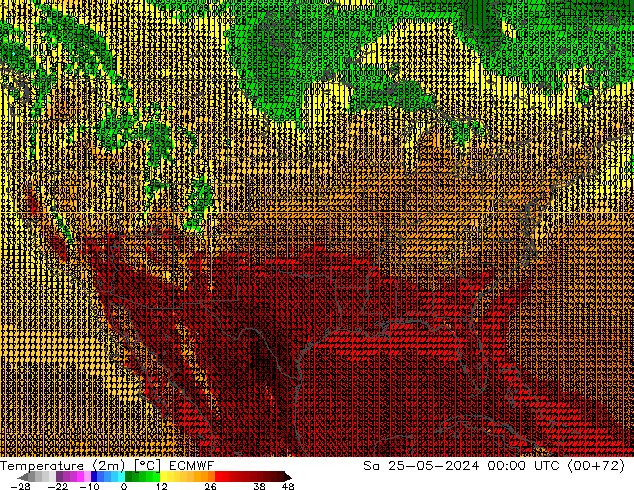 Temperatuurkaart (2m) ECMWF za 25.05.2024 00 UTC