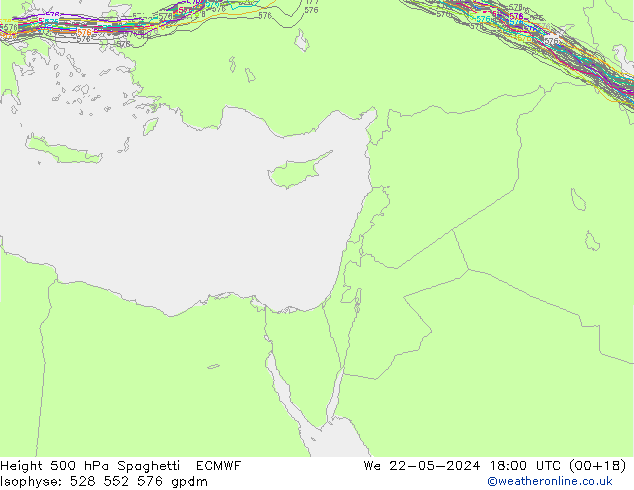 Height 500 hPa Spaghetti ECMWF  22.05.2024 18 UTC
