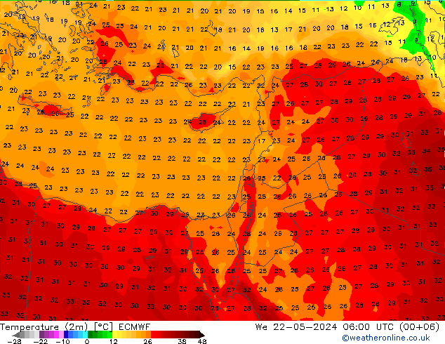 Temperatura (2m) ECMWF Qua 22.05.2024 06 UTC