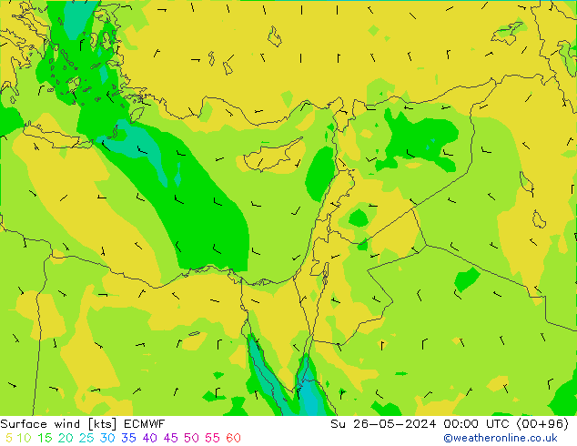 Surface wind ECMWF Su 26.05.2024 00 UTC