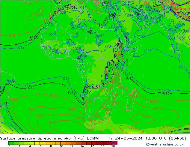Surface pressure Spread ECMWF Fr 24.05.2024 18 UTC