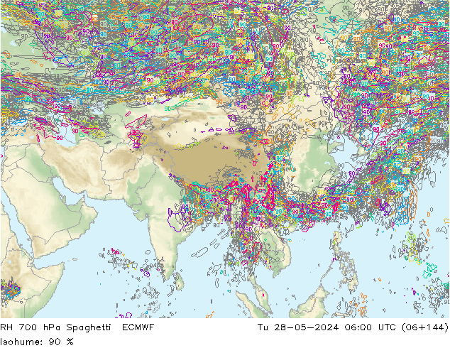 RH 700 hPa Spaghetti ECMWF Di 28.05.2024 06 UTC