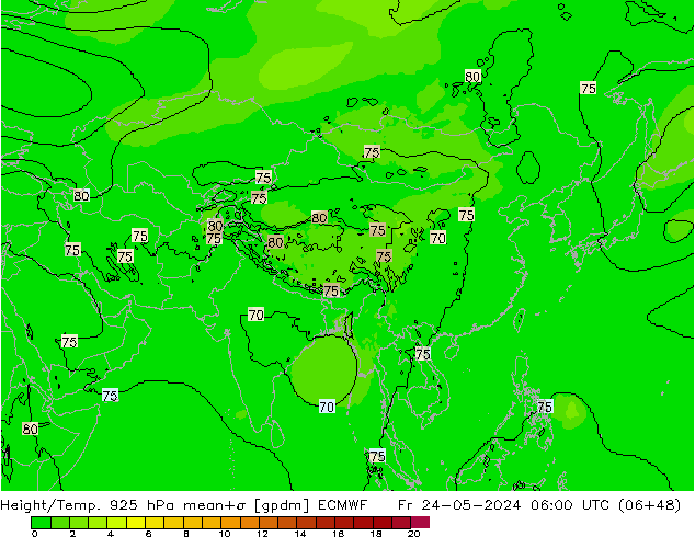 Height/Temp. 925 hPa ECMWF Pá 24.05.2024 06 UTC