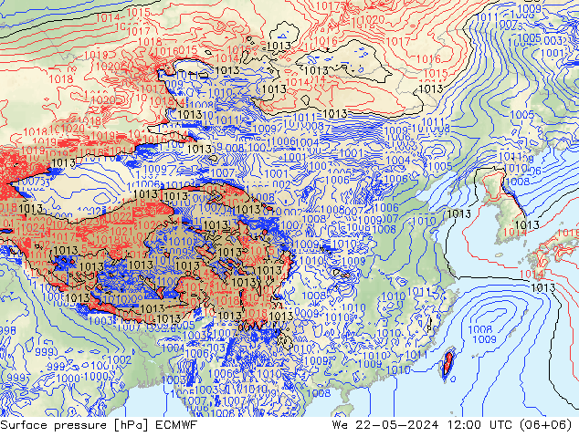 地面气压 ECMWF 星期三 22.05.2024 12 UTC