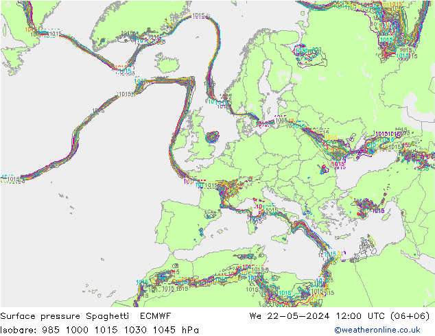 приземное давление Spaghetti ECMWF ср 22.05.2024 12 UTC