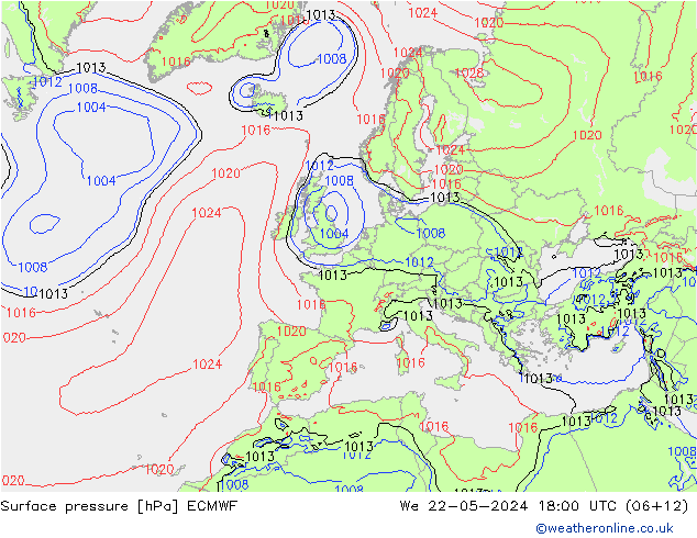 Surface pressure ECMWF We 22.05.2024 18 UTC