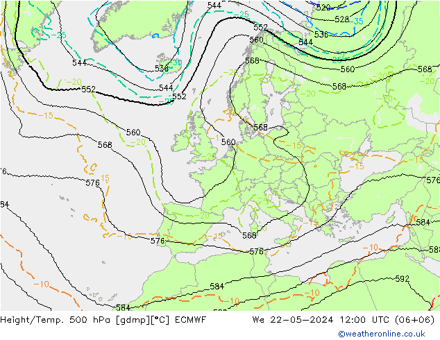 Height/Temp. 500 hPa ECMWF We 22.05.2024 12 UTC