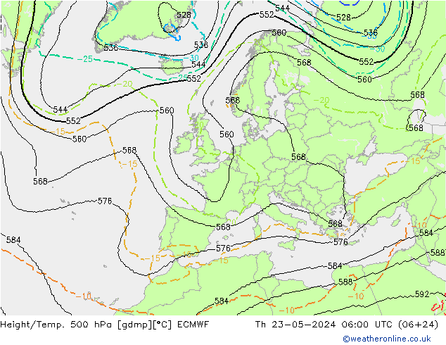 Height/Temp. 500 hPa ECMWF Qui 23.05.2024 06 UTC