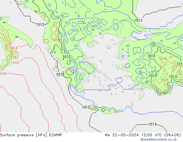 Atmosférický tlak ECMWF St 22.05.2024 12 UTC