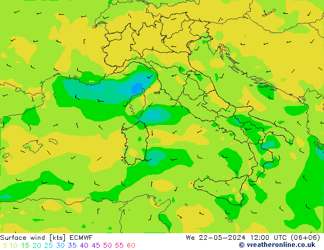 Vent 10 m ECMWF mer 22.05.2024 12 UTC