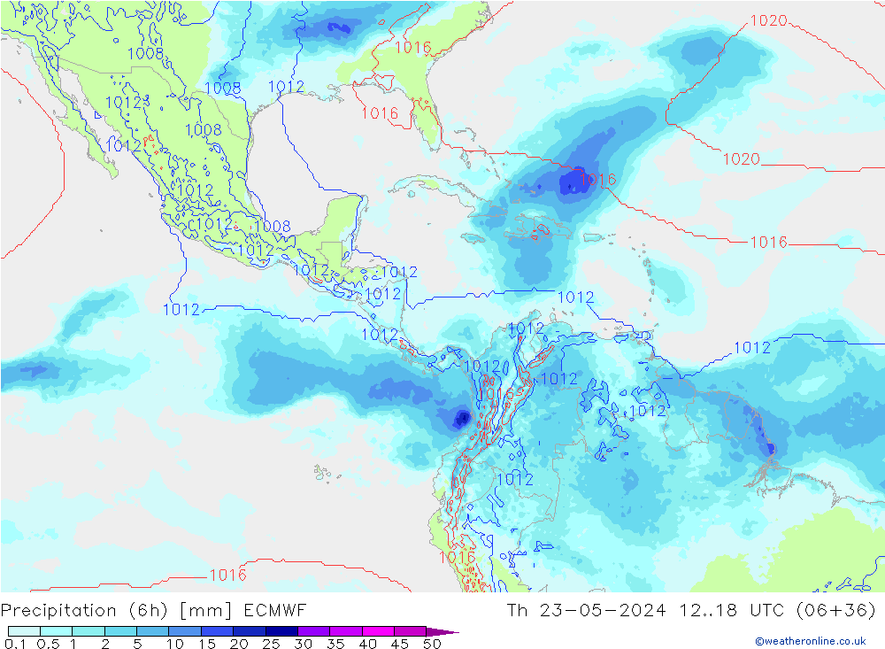 Precipitation (6h) ECMWF Čt 23.05.2024 18 UTC