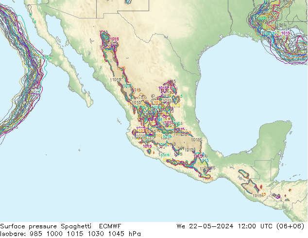 Presión superficial Spaghetti ECMWF mié 22.05.2024 12 UTC