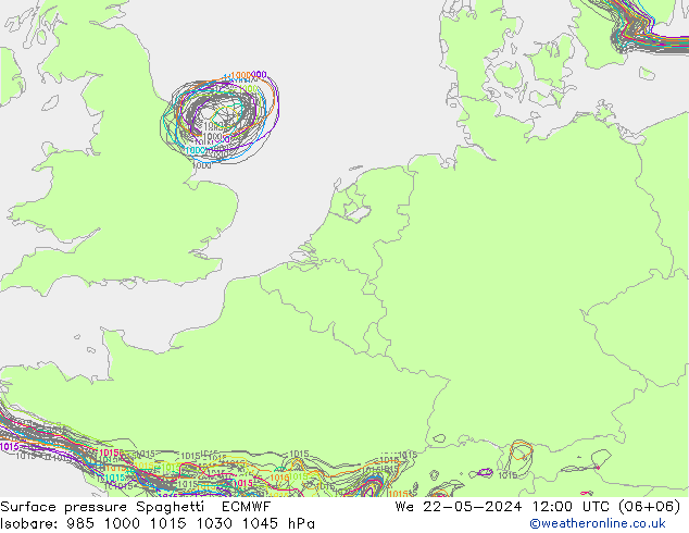 Bodendruck Spaghetti ECMWF Mi 22.05.2024 12 UTC
