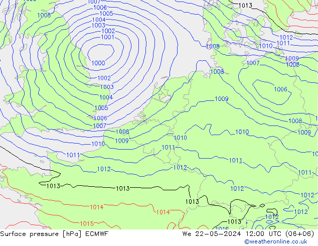 地面气压 ECMWF 星期三 22.05.2024 12 UTC