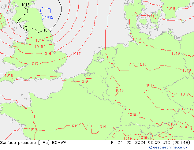 Pressione al suolo ECMWF ven 24.05.2024 06 UTC