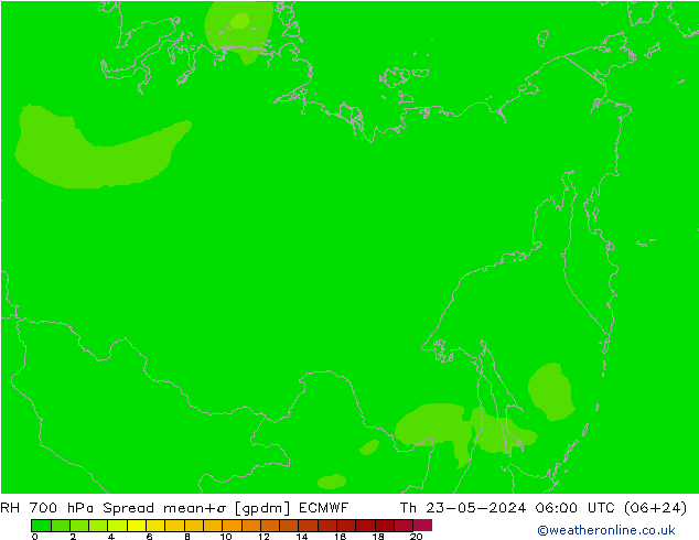 Humidité rel. 700 hPa Spread ECMWF jeu 23.05.2024 06 UTC