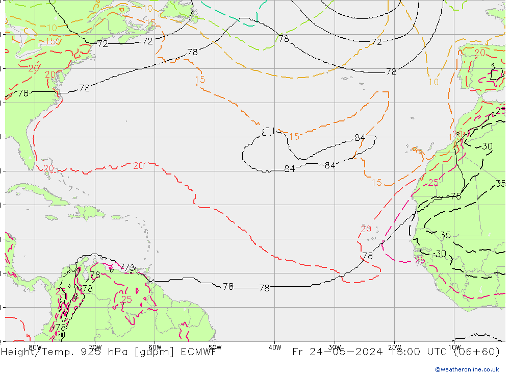 Geop./Temp. 925 hPa ECMWF vie 24.05.2024 18 UTC