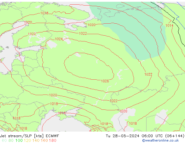 Straalstroom/SLP ECMWF di 28.05.2024 06 UTC