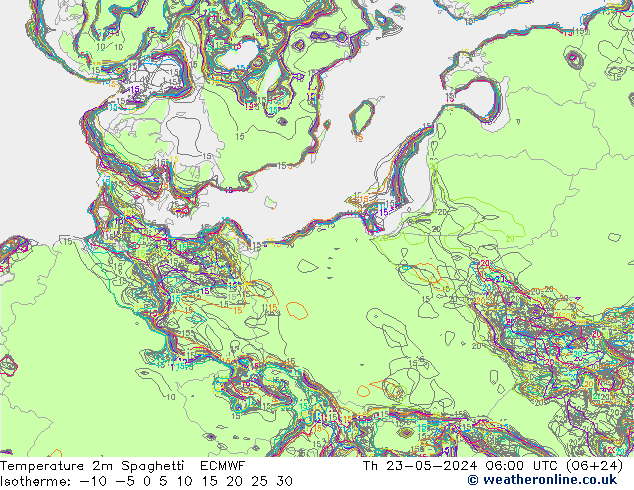карта температуры Spaghetti ECMWF чт 23.05.2024 06 UTC