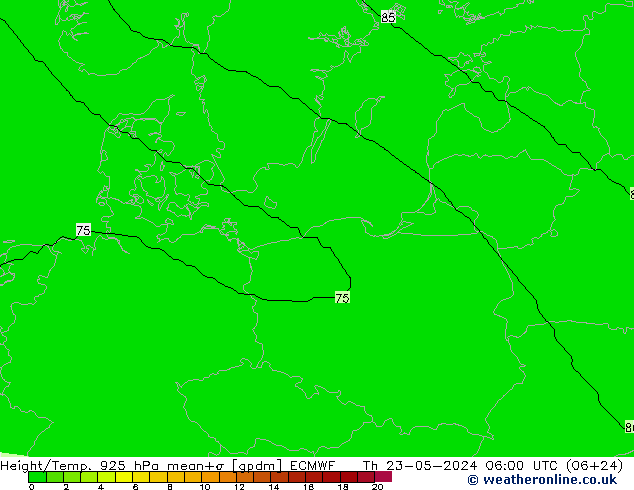 Height/Temp. 925 hPa ECMWF Čt 23.05.2024 06 UTC