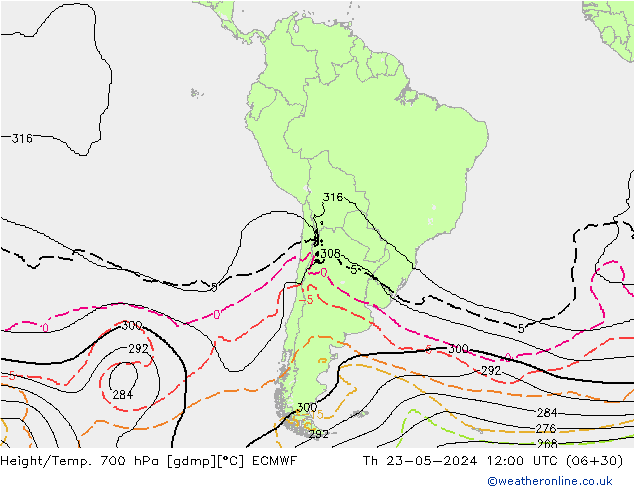 Yükseklik/Sıc. 700 hPa ECMWF Per 23.05.2024 12 UTC