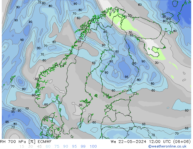 RH 700 hPa ECMWF We 22.05.2024 12 UTC