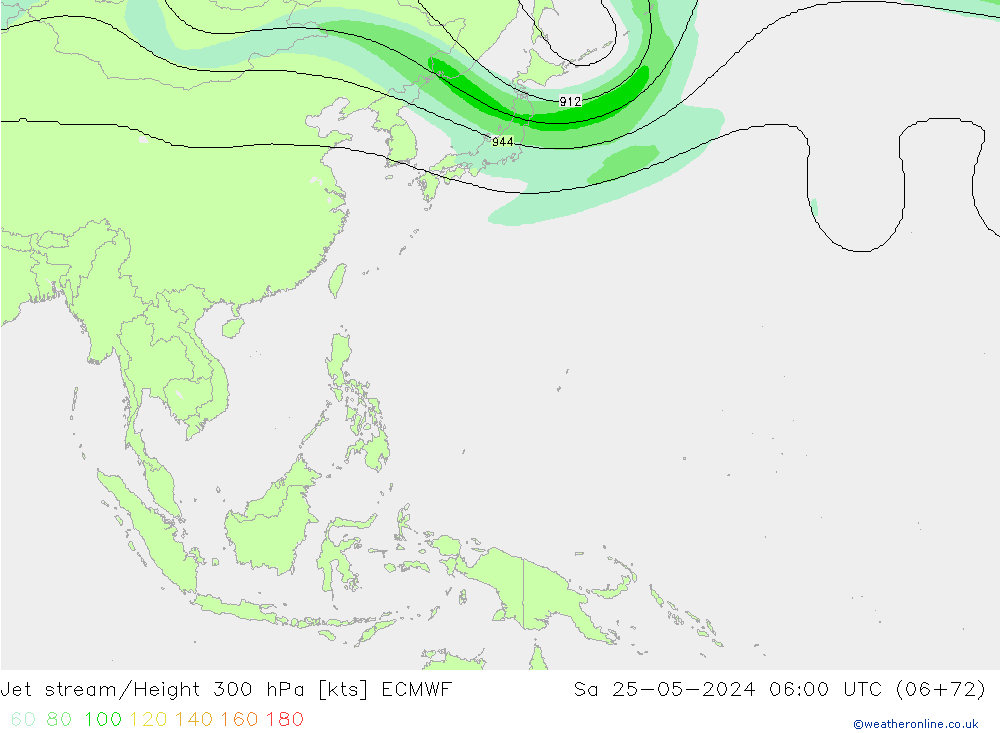 Jet stream/Height 300 hPa ECMWF So 25.05.2024 06 UTC