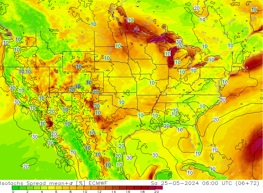 Eşrüzgar Hızları Spread ECMWF Cts 25.05.2024 06 UTC