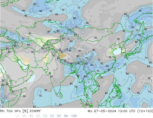 RH 700 гПа ECMWF пн 27.05.2024 12 UTC