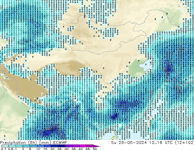 降水量 (6h) ECMWF 星期日 26.05.2024 18 UTC