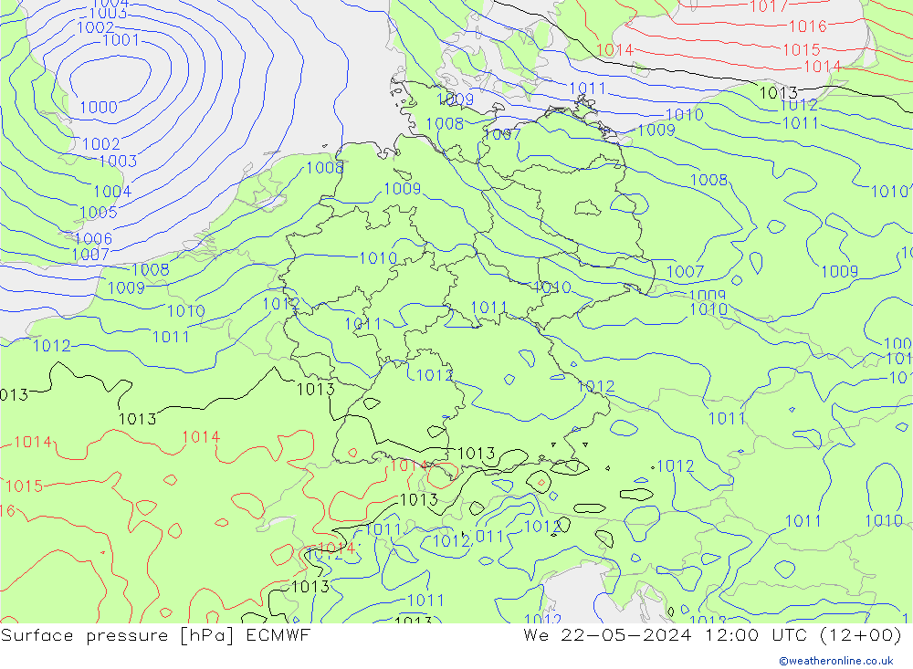 地面气压 ECMWF 星期三 22.05.2024 12 UTC