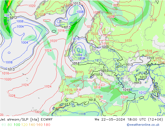 高速氣流/地面气压 ECMWF 星期三 22.05.2024 18 UTC